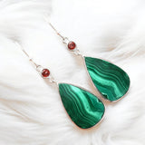 Malachite & Garnet Solid 925 Sterling Silver Earrings