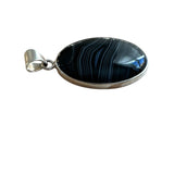 Banded Black Agate Solid 925 Sterling Silver Pendant