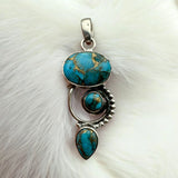 Kingman Blue Copper Turquoise Solid 925 Sterling Silver Pendant