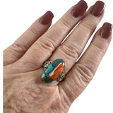 Turquoise & Spiny Oyster Solid 925 Sterling Silver Ring 9.5