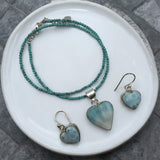 HEART Larimar Pendant Necklace Earrings Solid 925 Sterling Silver Set