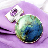 Cyber Web Chrysocolla & Amethyst Solid 925 Sterling Silver Pendant