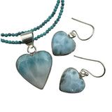 HEART Larimar Pendant Necklace Earrings Solid 925 Sterling Silver Set