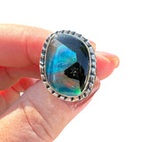 Aurora Opal & Black Onyx Solid 925 Sterling Silver Ring 5