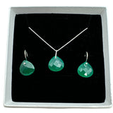 Faceted Green Onyx Solid 925 Sterling Silver Pendant Earrings Set