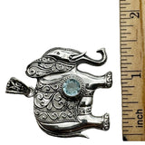 ELEPHANT Blue Topaz Solid 925 Sterling Silver Pendant