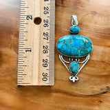 Kingman Blue Copper Turquoise Solid 925 Sterling Silver Pendant