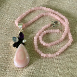 Pink Opal Amethyst Pearl Solid 925 Sterling Silver Pendant