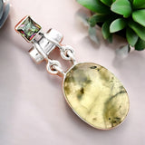 Prehnite & Fire Topaz Solid 925 Sterling Silver Pendant