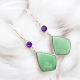 Variscite & Amethyst Solid 925 Sterling Silver Earrings