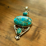 Kingman Blue Copper Turquoise Solid 925 Sterling Silver Pendant