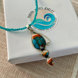 Turquoise & Spiny Oyster Solid 925 Sterling Silver Pendant Necklace