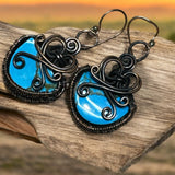 Tibetan Turquoise wire wrapped Copper Pendant Earrings Necklace set