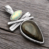 Hypersthene & Fire Opal Solid 925 Sterling Silver Pendant