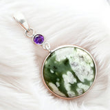 Jade & Amethyst Solid 925 Sterling Silver Pendant Earrings Set