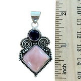 Pink Opal & Amethyst Solid 925 Sterling Silver Pendant