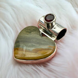 HEART Rocky Butte Picture Jasper & Garnet Solid 925 Sterling Silver Pendant