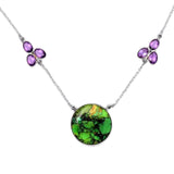 Green Mojave Turquoise & Amethyst Solid 925 Sterling Silver Necklace