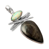 Hypersthene & Fire Opal Solid 925 Sterling Silver Pendant