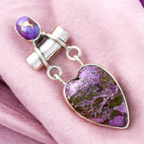 HEART Purpurite & Purple Turquoise Solid 925 Sterling Silver Pendant