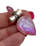 Pink Rainbow Moonstone Solid 925 Sterling Silver Pendant