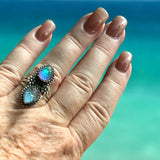 Carved Aurora Opal Solid 925 Sterling Silver Ring