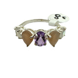 Amethyst, Peach Moonstone & Rainbow Moonstone Solid 925 Sterling Silver Ring 8.5