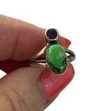 Green Turquoise & Amethyst Solid 925 Sterling Silver Ring 5