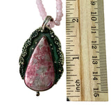 Pink Thulite & Rose Quartz Solid 925 Sterling Silver Pendant Necklace