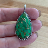 Kingman Green Turquoise Solid 925 Sterling Silver Pendant