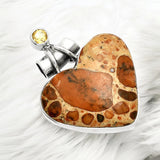 HEART Asteroid Jasper & Citrine Solid 925 Sterling Silver Pendant