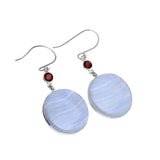 Blue Lace Agate & Garnet Solid 925 Sterling Silver Earrings