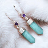 Amazonite & Amethyst Solid 925 Sterling Silver Earrings