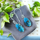 Kingman Blue copper Turquoise Solid 925 Sterling Silver Earrings