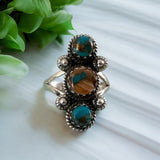 Turquoise & Spiny Oyster Solid 925 Sterling Silver Ring 6.5