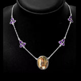 Abalone & Amethyst Solid 925 Sterling Silver Necklace