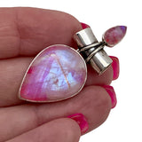 Pink Rainbow Moonstone Solid 925 Sterling Silver Pendant