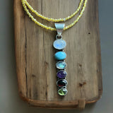 Chakra multi Gemstone Solid 925 Sterling Silver Pendant Necklace