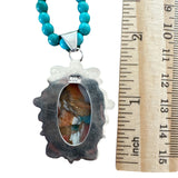 Turquoise & Spiny Oyster Solid 925 Sterling Silver Pendant Necklace