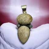 Fossilized Coral & Moonstone Solid 925 Sterling Silver Pendant