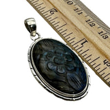 Carved Labradorite Solid 925 Sterling Silver Pendant