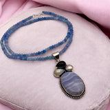 Blue Lace Agate Solid 925 Sterling Silver Pendant Necklace