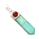 Amazonite & Garnet Solid 925 Sterling Silver Pendant