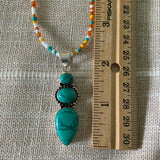 Turquoise Solid 925 Sterling Silver Seed Bead Necklace