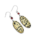 Dalmatian Jasper & Garnet Solid 925 Sterling Silver   Earrings