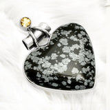 HEART Snowflake Black Obsidian & Citrine Solid 925 Sterling Silver Pendant