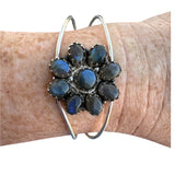 FLOWER Labradorite Solid 925 Sterling Silver Cuff Bracelet