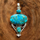 Kingman Blue Copper Turquoise Solid 925 Sterling Silver Pendant