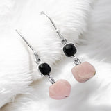 Guava Quartz & Black Onyx Solid 925 Sterling Silver Earrings