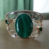 Malachite & Green Onyx Solid 925 Sterling Silver Cuff Bracelet